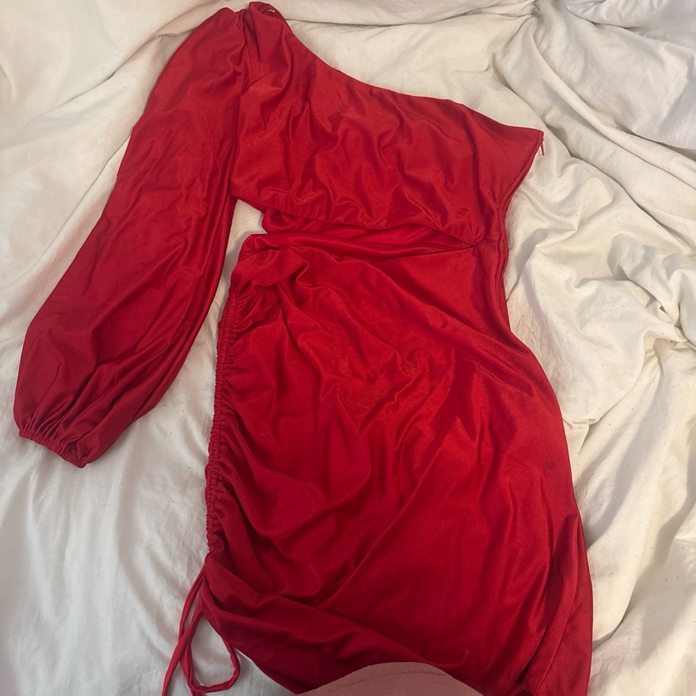 B Darlin Vibrant Red One-Shoulder Dress